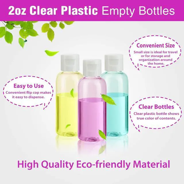 Alt view image 5 of 7 - 30 Pcs 2 oz Clear Plastic Empty Bottles with Flip Cap for Travel Size Liquids