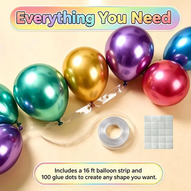Alt view image 3 of 6 - 100 Pack 12 Inch Bright Chrome Metallic Latex Helium Birthday Balloons | Perfect for colorful birthday parties, weddings, baby showers, Christmas and DIY balloon arch decorations