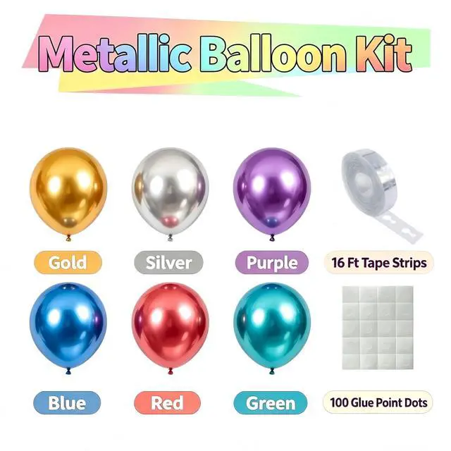 Alt view image 2 of 6 - 100 Pack 12 Inch Bright Chrome Metallic Latex Helium Birthday Balloons | Perfect for colorful birthday parties, weddings, baby showers, Christmas and DIY balloon arch decorations