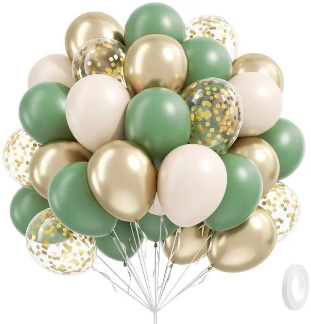 Main image of 60pcs 12inch Sage Green Balloons with Sand White Gold Confetti Balloons | Boho Birthday, Wedding, Bridal Shower, Baby Shower, Engagement Party Decorations