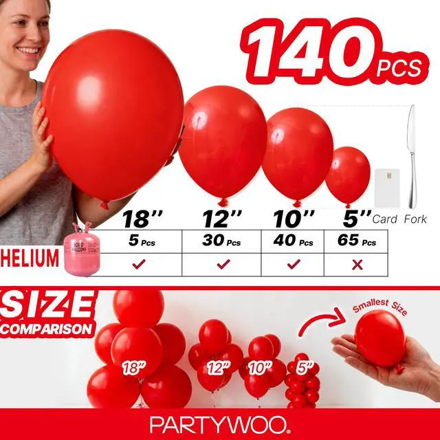 Alt view image 6 of 7 - Red Balloons 140pcs Different Sizes of 18 12 10 5 Inch | Balloons for Birthday Graduation Bachelorette Citizenship Anniversary Cherry Casino Theme Party Decorations Red-Y57