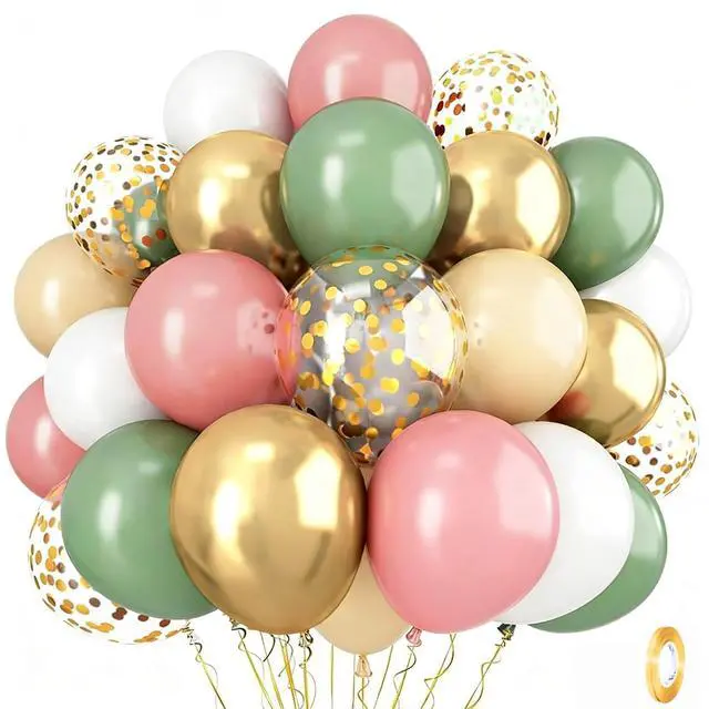 Main image of Sage Green and Dusty Pink Balloons, Retro Pink Muted Green White Gold Baby in Bloom Balloons for Girls Women Floral Fairy Wildflower Camping Birthday Woodland Baby Shower Garden Tea Party Decorations