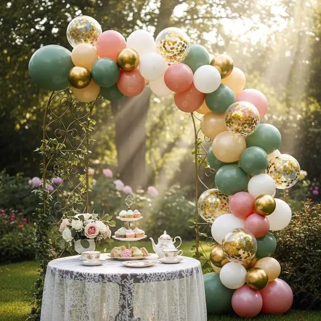 Alt view image 4 of 7 - Sage Green and Dusty Pink Balloons, Retro Pink Muted Green White Gold Baby in Bloom Balloons for Girls Women Floral Fairy Wildflower Camping Birthday Woodland Baby Shower Garden Tea Party Decorations