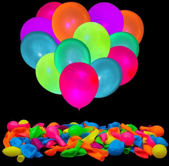 Main image of 100 Pcs UV Neon Balloons, Neon Glow Party Balloons UV BlackLight Balloons glow in the dark party supplies for Birthday Decorations Wedding Glow Party Supplies Light up Balloons