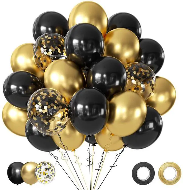 Main image of Black and Gold Balloons, 50Pcs 12 Inch Black Gold Confetti Balloons with Ribbons for Birthday,Graduation,New Years,Wedding,Engagement Party Decorations