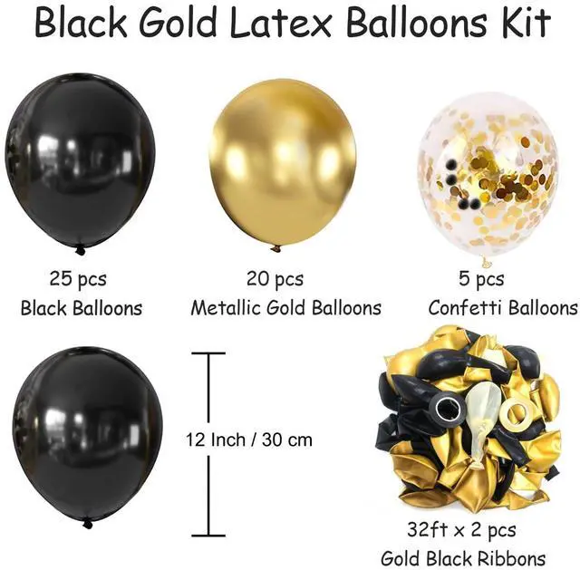 Alt view image 2 of 7 - Black and Gold Balloons, 50Pcs 12 Inch Black Gold Confetti Balloons with Ribbons for Birthday,Graduation,New Years,Wedding,Engagement Party Decorations