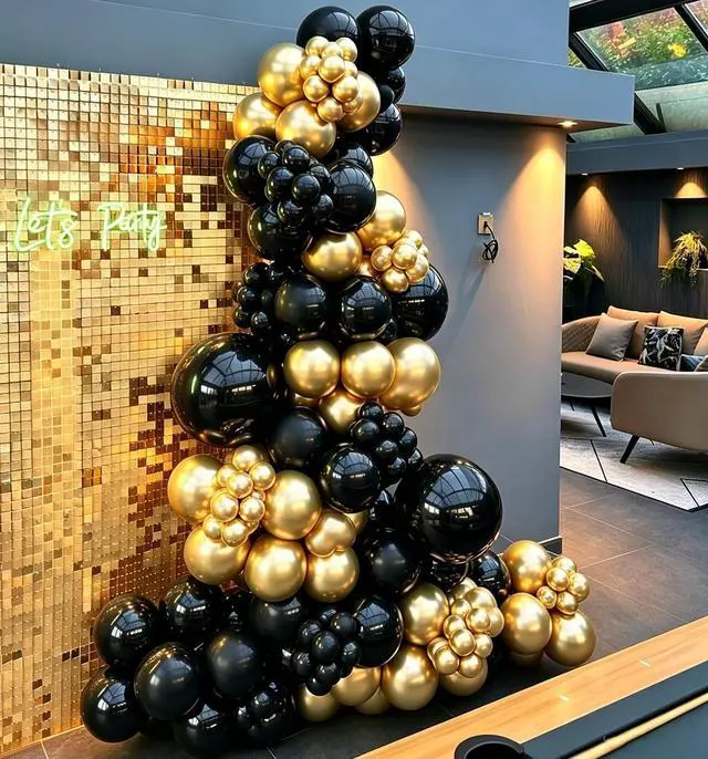 Alt view image 3 of 7 - Black and Gold Balloons, 50Pcs 12 Inch Black Gold Confetti Balloons with Ribbons for Birthday,Graduation,New Years,Wedding,Engagement Party Decorations