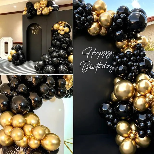 Alt view image 5 of 7 - Black and Gold Balloons, 50Pcs 12 Inch Black Gold Confetti Balloons with Ribbons for Birthday,Graduation,New Years,Wedding,Engagement Party Decorations