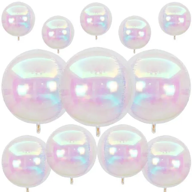 Main image of 12PCS Iridescent Round Foil Balloons 22" 15" 10" Large Holographic Balloon | Shiny Clear Ball Balloons for Birthday Wedding Folding Rainbow Under The Sea Mermaid Party Decorations