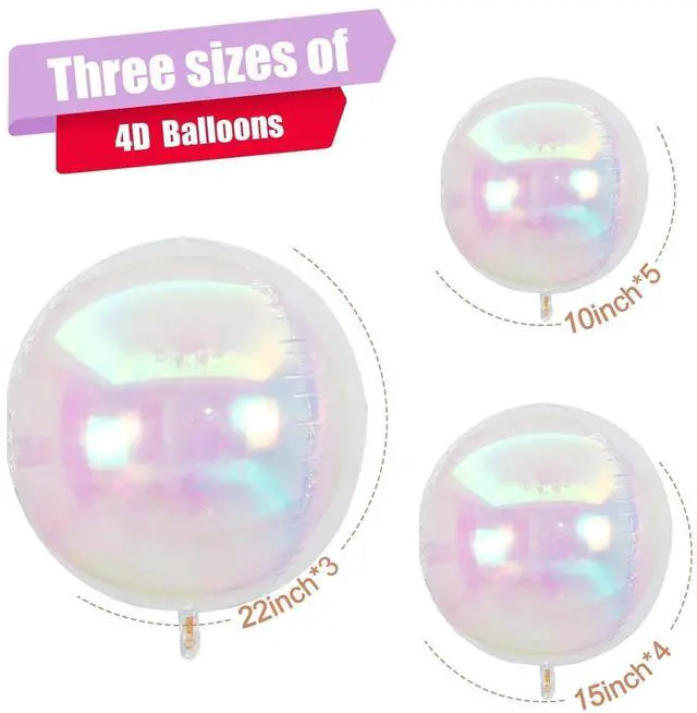 Alt view image 2 of 7 - 12PCS Iridescent Round Foil Balloons 22" 15" 10" Large Holographic Balloon | Shiny Clear Ball Balloons for Birthday Wedding Folding Rainbow Under The Sea Mermaid Party Decorations