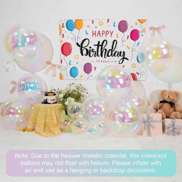 Alt view image 6 of 7 - 12PCS Iridescent Round Foil Balloons 22" 15" 10" Large Holographic Balloon | Shiny Clear Ball Balloons for Birthday Wedding Folding Rainbow Under The Sea Mermaid Party Decorations