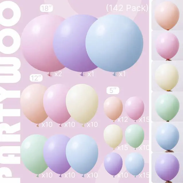 Alt view image 2 of 6 - Pastel Balloon Arch Kit 142pcs Different Sizes of 18 12 10 5 Inch | Pastel Rainbow Balloons for Baby Shower Engagement Graduation Birthday Bridal Shower Wedding Party Decorations