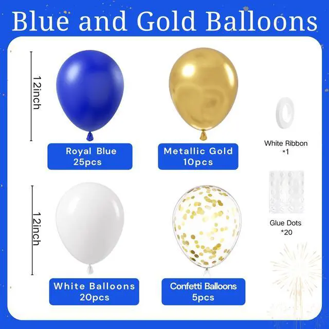 Alt view image 2 of 7 - 60pcs Royal Blue Gold White Balloons 12inch with Navy Blue Gold Balloons | Wedding, Graduation, Baby Shower, Birthday Decorations