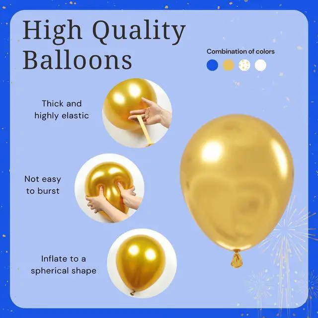 Alt view image 3 of 7 - 60pcs Royal Blue Gold White Balloons 12inch with Navy Blue Gold Balloons | Wedding, Graduation, Baby Shower, Birthday Decorations