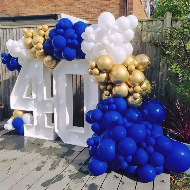 Alt view image 5 of 7 - 60pcs Royal Blue Gold White Balloons 12inch with Navy Blue Gold Balloons | Wedding, Graduation, Baby Shower, Birthday Decorations