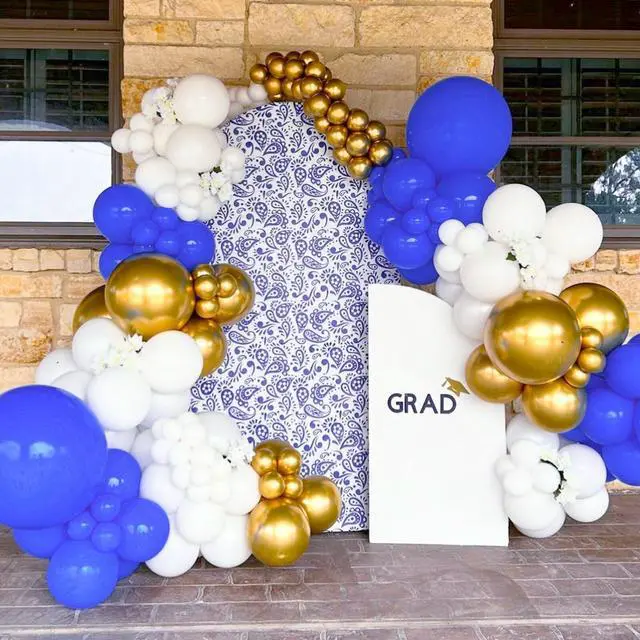 Alt view image 6 of 7 - 60pcs Royal Blue Gold White Balloons 12inch with Navy Blue Gold Balloons | Wedding, Graduation, Baby Shower, Birthday Decorations
