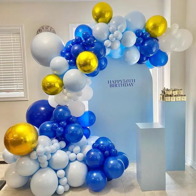 Alt view image 7 of 7 - 60pcs Royal Blue Gold White Balloons 12inch with Navy Blue Gold Balloons | Wedding, Graduation, Baby Shower, Birthday Decorations