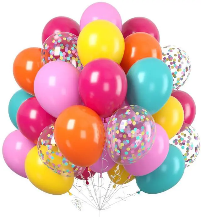 Main image of 60PC Rainbow Balloons, Colorful Balloon for Birthday Party Decorations | 12 Inch Assorted Colors Hot Pink Yellow Orange Teal Blue Confetti Balloons for Baby Shower Back to School Fancy Party Supply