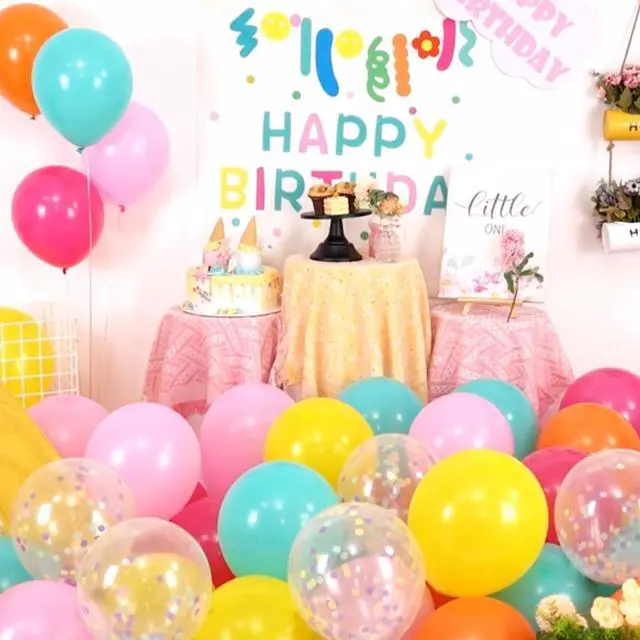 Alt view image 2 of 7 - 60PC Rainbow Balloons, Colorful Balloon for Birthday Party Decorations | 12 Inch Assorted Colors Hot Pink Yellow Orange Teal Blue Confetti Balloons for Baby Shower Back to School Fancy Party Supply