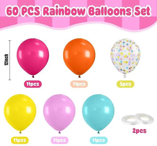 Alt view image 3 of 7 - 60PC Rainbow Balloons, Colorful Balloon for Birthday Party Decorations | 12 Inch Assorted Colors Hot Pink Yellow Orange Teal Blue Confetti Balloons for Baby Shower Back to School Fancy Party Supply