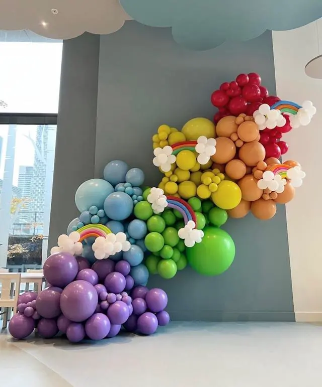 Alt view image 5 of 7 - 60PC Rainbow Balloons, Colorful Balloon for Birthday Party Decorations | 12 Inch Assorted Colors Hot Pink Yellow Orange Teal Blue Confetti Balloons for Baby Shower Back to School Fancy Party Supply
