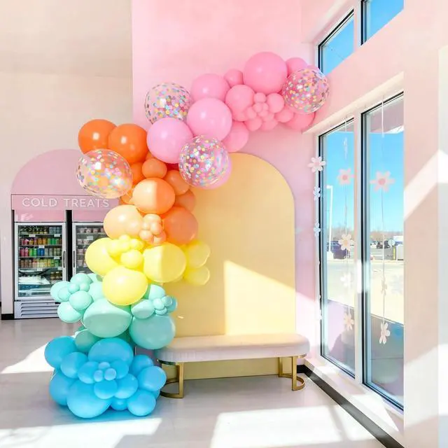 Alt view image 6 of 7 - 60PC Rainbow Balloons, Colorful Balloon for Birthday Party Decorations | 12 Inch Assorted Colors Hot Pink Yellow Orange Teal Blue Confetti Balloons for Baby Shower Back to School Fancy Party Supply
