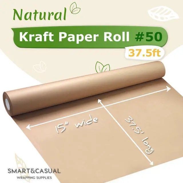 Alt view image 2 of 6 - Brown Kraft Paper Roll 15" x 450" (37.5') for Gift Wrapping Packing Art Craft Supplies Floral Bouquet Flower Moving Painting Drawing Paint Easel Poster Chart Paper