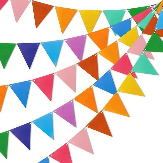 Main image of Colorful Pennant Flags - 60pcs Multicolor Pennant Banner 82ft CardStock Paper Pennant Triangle Bunting Flag for Party Decoration Baby Shower Classroom Decor (Rainbow)