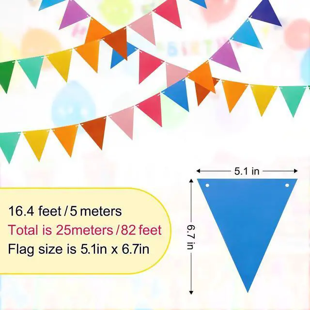 Alt view image 2 of 7 - Colorful Pennant Flags - 60pcs Multicolor Pennant Banner 82ft CardStock Paper Pennant Triangle Bunting Flag for Party Decoration Baby Shower Classroom Decor (Rainbow)