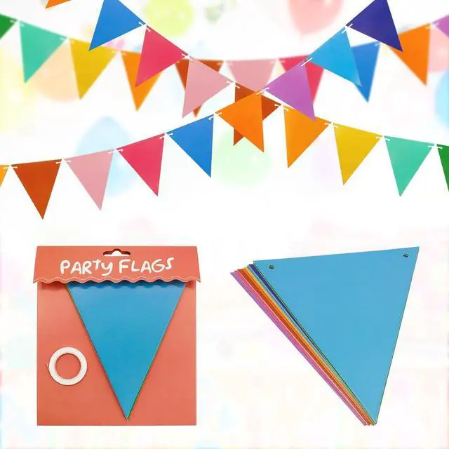 Alt view image 3 of 7 - Colorful Pennant Flags - 60pcs Multicolor Pennant Banner 82ft CardStock Paper Pennant Triangle Bunting Flag for Party Decoration Baby Shower Classroom Decor (Rainbow)