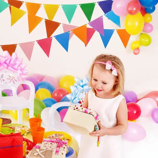 Alt view image 5 of 7 - Colorful Pennant Flags - 60pcs Multicolor Pennant Banner 82ft CardStock Paper Pennant Triangle Bunting Flag for Party Decoration Baby Shower Classroom Decor (Rainbow)