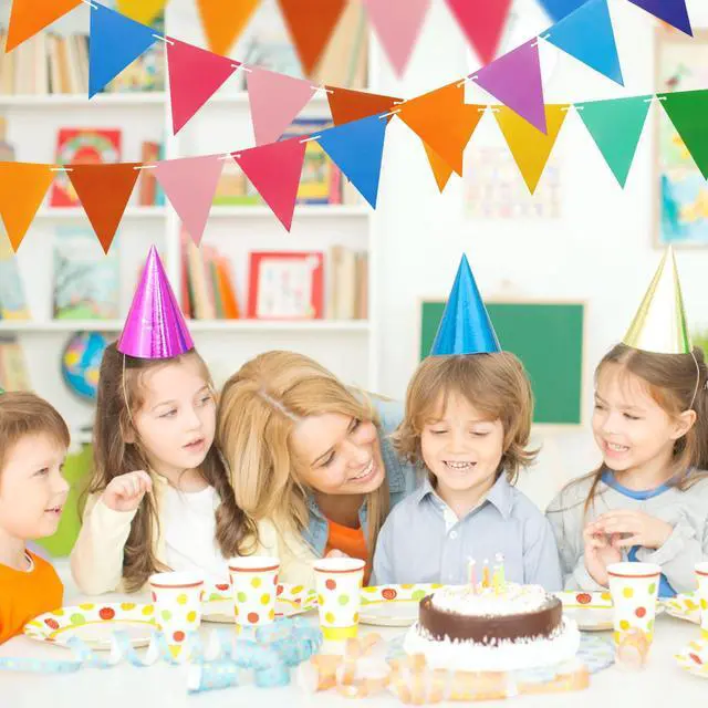 Alt view image 7 of 7 - Colorful Pennant Flags - 60pcs Multicolor Pennant Banner 82ft CardStock Paper Pennant Triangle Bunting Flag for Party Decoration Baby Shower Classroom Decor (Rainbow)