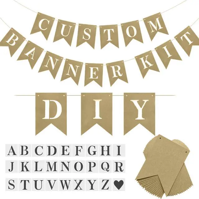 Main image of DIY Brown Banner Set, Personalized Banner Party Decorations Supplies Custom Signs, Handwriting Banners Include 26 Letters Stencil
