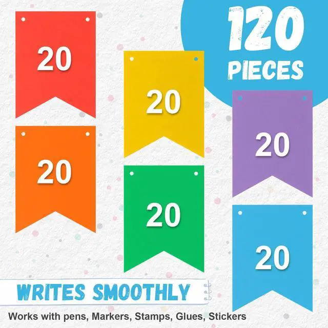 Alt view image 4 of 7 - 120 pcs Paper Banner Flags Cutouts Colorful Swallowtail Banners | 3.74 x 5 in Blank Paper Banner Die Cuts with String for School Classroom Birthday Wedding Celebration Party Supplies