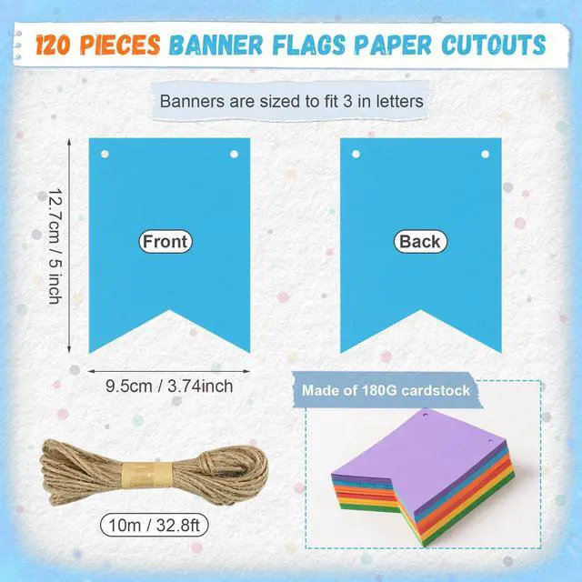 Alt view image 2 of 7 - 120 pcs Paper Banner Flags Cutouts Colorful Swallowtail Banners | 3.74 x 5 in Blank Paper Banner Die Cuts with String for School Classroom Birthday Wedding Celebration Party Supplies