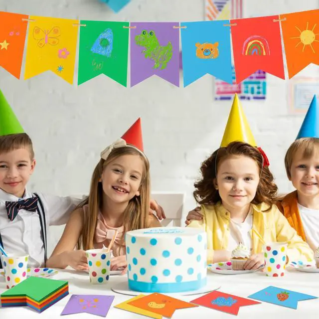 Alt view image 6 of 7 - 120 pcs Paper Banner Flags Cutouts Colorful Swallowtail Banners | 3.74 x 5 in Blank Paper Banner Die Cuts with String for School Classroom Birthday Wedding Celebration Party Supplies