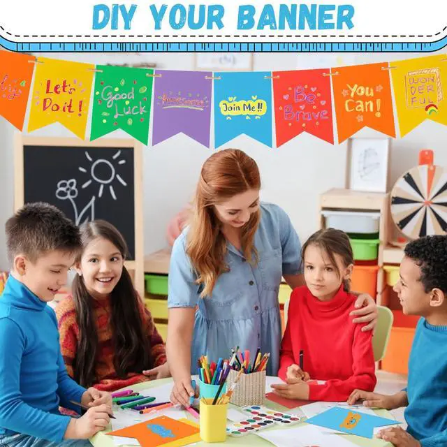 Alt view image 7 of 7 - 120 pcs Paper Banner Flags Cutouts Colorful Swallowtail Banners | 3.74 x 5 in Blank Paper Banner Die Cuts with String for School Classroom Birthday Wedding Celebration Party Supplies