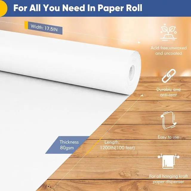 Alt view image 2 of 7 - White Wrapping Paper Roll 17.5"x1200"(100') | For Easel Painting Drawing Banner Craft Kraft Bulletin Board Paper Kids Art, Chart Poster, Wedding Gift Wrap 80GSM 55LB