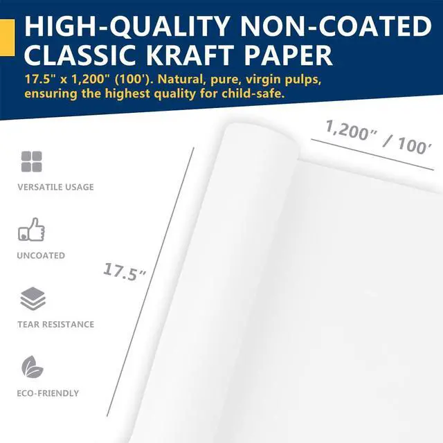 Alt view image 2 of 7 - Craft Paper Roll 17.5" x 1,200" (100') White Kraft Easel Paper for Gift Wrapping Bulletin Board Art Bouquet Flower Packing Moving Shipping Floor Covering Table (White, 17.5" x 100')