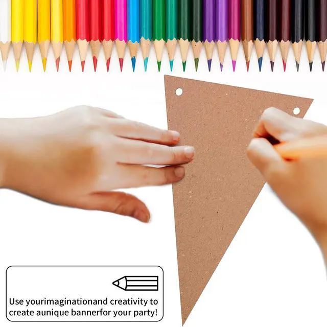 Alt view image 2 of 7 - 48 Pcs DIY Pennant Banners - Make Your Own Banner Kraft Card Blanks for Decorating Triangle DIY Banner Flags - Blank Flag Brown Paper Bunting for Birthday, Weddings, Christmas, Classroom,Easter
