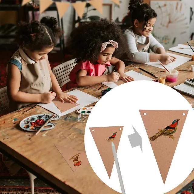 Alt view image 3 of 7 - 48 Pcs DIY Pennant Banners - Make Your Own Banner Kraft Card Blanks for Decorating Triangle DIY Banner Flags - Blank Flag Brown Paper Bunting for Birthday, Weddings, Christmas, Classroom,Easter