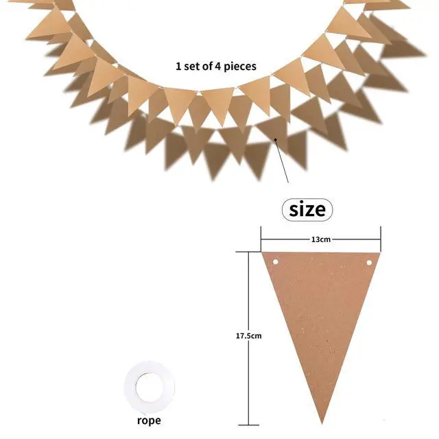Alt view image 4 of 7 - 48 Pcs DIY Pennant Banners - Make Your Own Banner Kraft Card Blanks for Decorating Triangle DIY Banner Flags - Blank Flag Brown Paper Bunting for Birthday, Weddings, Christmas, Classroom,Easter