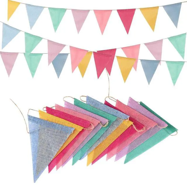 Main image of Banner Flags Pastel - GREATRIL Colorful Triangle Banners for Birthday Easter Classroom School Carnival Garland Outdoor Burlap Bunting Party Decorations 4 Strings