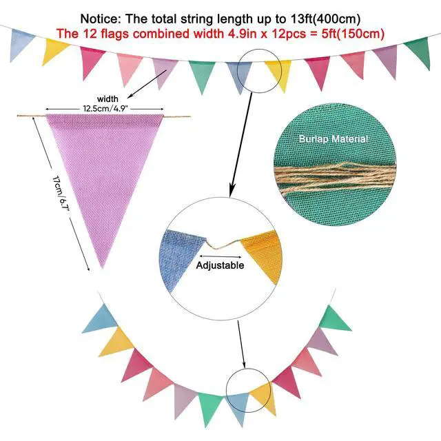 Alt view image 4 of 7 - Banner Flags Pastel - GREATRIL Colorful Triangle Banners for Birthday Easter Classroom School Carnival Garland Outdoor Burlap Bunting Party Decorations 4 Strings