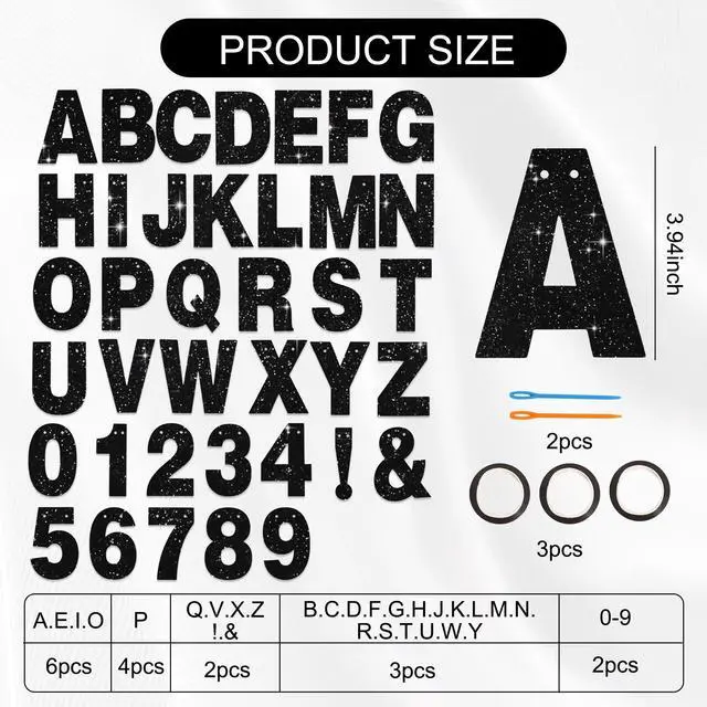 Alt view image 2 of 6 - Glitter Black 116 PCS A-Z DIY Letter Custom Banner Party Decor | 111 Letters&Numbers,3 Rope,2 Threading Device,Personalized Party Banner Decorations,Birthday,Graduation,Wedding