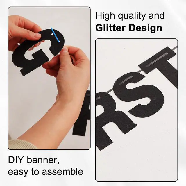 Alt view image 3 of 6 - Glitter Black 116 PCS A-Z DIY Letter Custom Banner Party Decor | 111 Letters&Numbers,3 Rope,2 Threading Device,Personalized Party Banner Decorations,Birthday,Graduation,Wedding