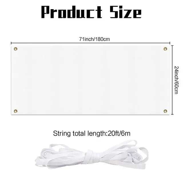Alt view image 2 of 7 - Large Banners and Signs, Vinyl Banner Blank 2x6 Ft, White Polyester Oxford Cloth Blank Banners, Sublimation DIY Banner with Rope for Indoor Wall Outdoor Business Office Party Supply