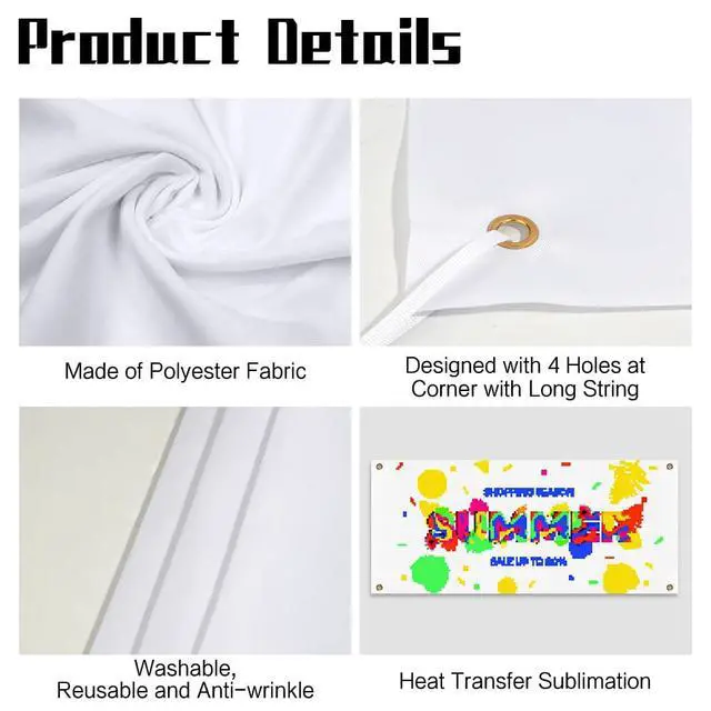 Alt view image 3 of 7 - Large Banners and Signs, Vinyl Banner Blank 2x6 Ft, White Polyester Oxford Cloth Blank Banners, Sublimation DIY Banner with Rope for Indoor Wall Outdoor Business Office Party Supply