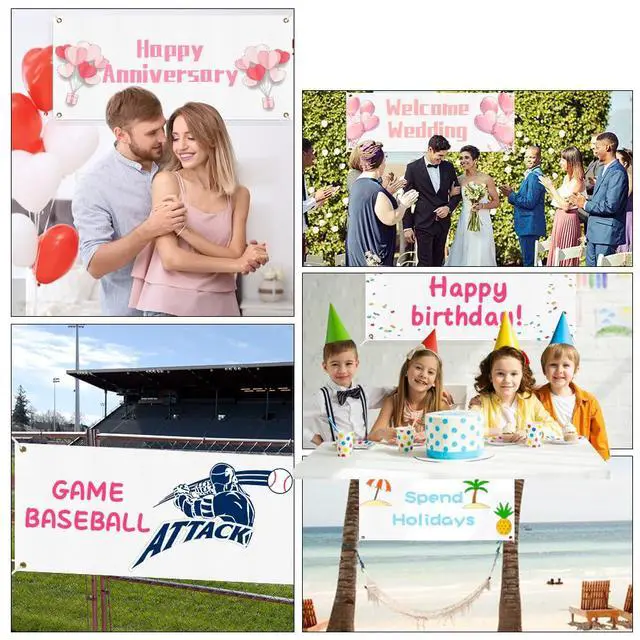 Alt view image 7 of 7 - Large Banners and Signs, Vinyl Banner Blank 2x6 Ft, White Polyester Oxford Cloth Blank Banners, Sublimation DIY Banner with Rope for Indoor Wall Outdoor Business Office Party Supply