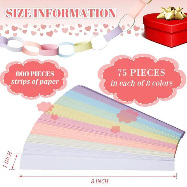 Alt view image 2 of 6 - 600 Sheet Paper Chain Garland Strips, Macaron | Paper Garland for Birthday Wedding Party, Bright DIY Crafts with Double Tape, Easy Linking Kids Classroom Holiday Decor